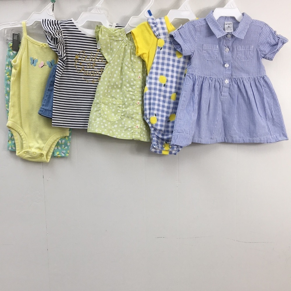 Carters Girls Blue and Green Summer Outfits Bundle of 5 Size 6 mo EXCELLENT